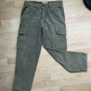 Cropped Khaki Corduroy Cargo Pants